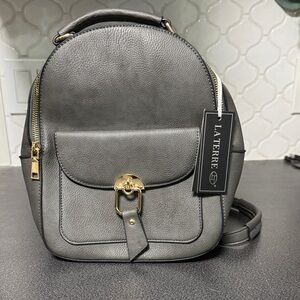 Gray Leather Backpack by La Terre